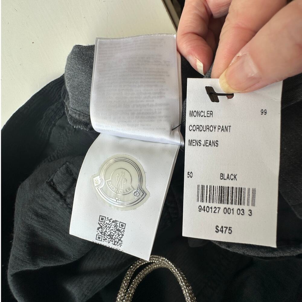 NWT Moncler 7 Fragment Corduroy Pants Black Men’s 50 Side Code Print - Picture 11 of 16